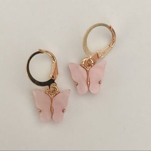 Pink Butterfly Huggie Earrings